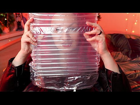 Звучание ASMR - прозрачная пленка с длинными пузырьками воздуха 10 мин.